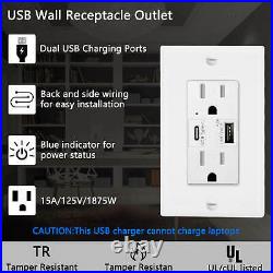 10PK 18W Type-C USB-C USB Outlet Wall TR Receptacle with Wall Plate UL White 4.2A