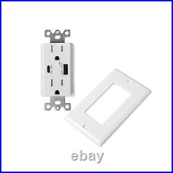 10PK 18W Type-C USB-C USB Outlet Wall TR Receptacle with Wall Plate UL White 4.2A