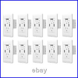 10PK Dual USB Wall Socket Outlet Charger 15Amp Fast Charging With Night Light