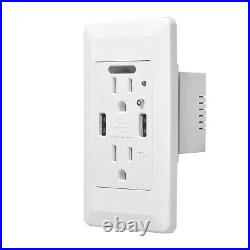 10PK Dual USB Wall Socket Outlet Charger 15Amp Fast Charging With Night Light