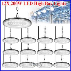 12 Pack 200W UFO Led High Bay Lights Commercial Warehouse Factory Light Fixture