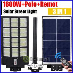 1600W Commercial LED Solar Street Light IP65 1000W Dusk-to-Dawn Flood Lamp+Pole