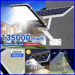 2000W Commercial LED Solar Street Light Dusk to Dawn Parking Lot Road Lamp NEW