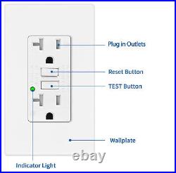 20A Amp GFCI Outlet Duplex Receptacles LED Indicator Non-TR with Wall Plate × 12
