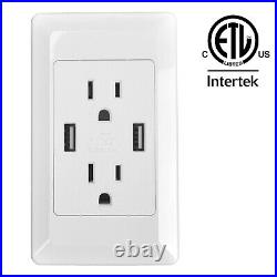 20PK Dual USB Ports Wall Charger Socket Power Adapter Outlet Panel Station White