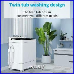 26 LBS Mini Washing Machine Compact Twin Tub Laundry with Drain Pump Spin Dryer