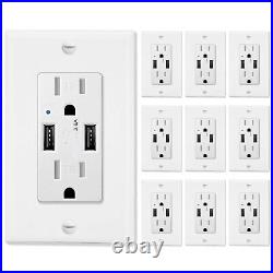 3.6A USB Wall Outlet Charger Electrical Receptacles for iPhone/iPad/Samsung 10PK