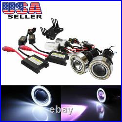 3 Projector Fog Light Lamps with 40-LED Halo Angel Eyes Rings + 12000K HID Combo