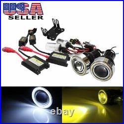 3 Projector Fog Light Lamps with 40-LED Halo Angel Eyes Rings + 3000K HID Combo