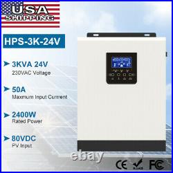 3KVA 2400W Hybrid Solar Inverter In 50A PWM Charge Controller DC24V AC220V PV80V