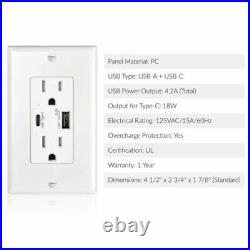 4.2A/4.8A/5.8A USB C Outlet Wall Dual High Speed Receptacle Tamper Resistant UL