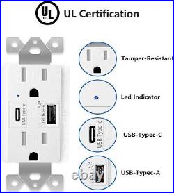 4.2A/4.8A/5.8A USB C Outlet Wall Dual High Speed Receptacle Tamper Resistant UL