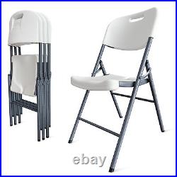 4 Commercial Contoured Folding Chairs Steel Frame Plastic Seat, White Blue Black