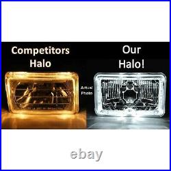 4X6 White LED Halo Angel Eye Halogen H4 Headlight Crystal Clear Headlamp Bulbs