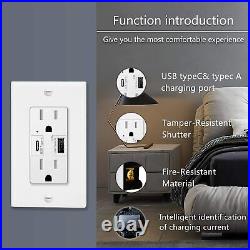5.8A Dual USB Type-C Wall Outlet Charger TR Duplex Receptacle for Phone 10 Packs