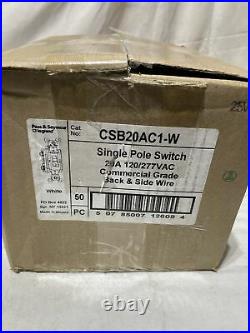50 New Pass & Seymour COMMERCIAL GRADE Single Pole Light Switches 20A CSB20AC1-W