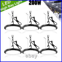 6 Pack 200W UFO Led High Bay Light Gym Warehouse Commercial Light Fixtures 6000K