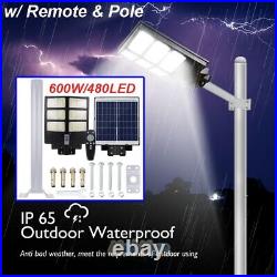 600W Commercial 9000000LM Solar Street Light LED IP65 Dusk-Dawn Road Lamp+Pole