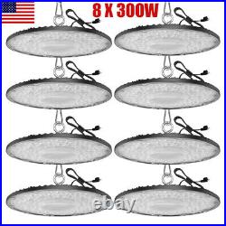 8 Pack 300W UFO LED High Bay Light Commercial Warehouse Factory Lighting Fixture