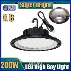 8Pack 200W LED UFO High Bay Light with Plug 5ft Cords Commercial Bay Lighting