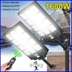 9900000000LM 1600W Commercial LED Solar Street Light Dusk-to-Dawn Road Lamp+Pole