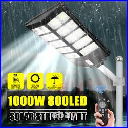 99000000LM 1000W Commercial Solar Street Light Parking Lot Road Lamp+Pole+Remote