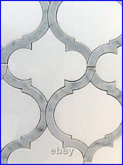 Box of 5 Marble Tiles Arabesque Lanterns Waterjet Mosaic of Thassos/Carrara