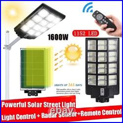 Commercial 1600W LED Solar Street Light Radar+Motion Sensor Dusk-Dawn Road Lamp