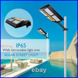 Commercial Solar Street Light 1500W Dusk-to-Dawn IP67 Area Road Lamp+Pole+Remote