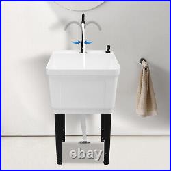 Commercial Utility Sink Laundry Tub Freestanding with Drain and Faucet for Garage