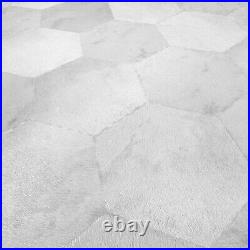 Contemporary Geometric Hexagon white wallpaper faux cow hide skin textured rolls