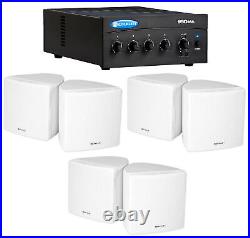 Crown Commercial Amplifier+(6) 3.5 White Cube Speakers for Restaurant/Bar/Cafe
