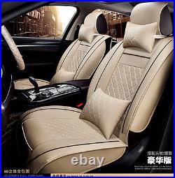 Deluxe PU Leather Car Seat Cover Cushion 5-Seats Front + Rear with Pillows Size M