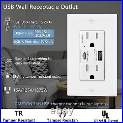 High Speed 4.8A USB C Outlet Duplex Receptacle PD 24W Tamper-Resistant UL 10Pack