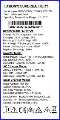 LiFePo4 Lithium Battery 10kwh Energy Storage powerwall incl 5KW Hybrid inverter