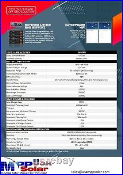 MPP Solar LV6548 UL1741 Cert 6.5kW 120V output 2 x 4kW MPPT (80A x 2) at 250VDC