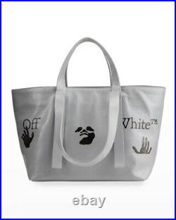 New Off-White Graphic-Print Commercial 45 Crinkled Leather Tote Bag Grey $1095
