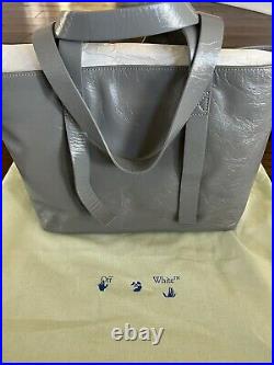 New Off-White Graphic-Print Commercial 45 Crinkled Leather Tote Bag Grey $1095