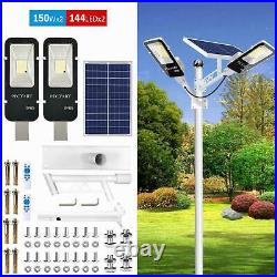 Newly Commercial Solar Street Light 2X150W LED IP65 Dusk To Dawn Road Lamp+Pole