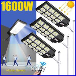 Outdoor Commercial 1600W LED Solar Street FooldLight Dusk-to-Dawn Road Lamp+Pole