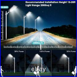 Outdoor Commercial 1600W LED Solar Street FooldLight Dusk-to-Dawn Road Lamp+Pole