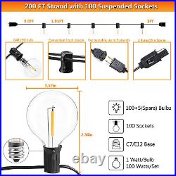 Outdoor String Lights G40 Commercial 200FT Extra Long Size with 105 LED Shatterp