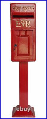 Royal Mail Cast Iron ER Post Box Pillar Red White Letterbox Powder Coated