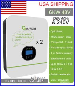 Special! 48V 6kW Growatt 120V/240V 2x 4KW-80A x2 MPPT solar Inverter Split Phase