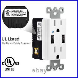 USB Type C Wall Outlet 4.2A Dual High Speed Receptacle Tamper Resistant with Plate