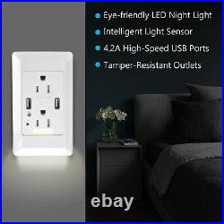 Wall USB Charger Receptacle Outlet LED Night Lights Dual 4.2 Amp USB Ports 10Pcs