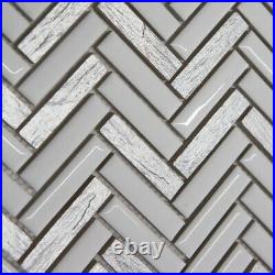 White & Silver Herringbone Mosaic Tiles Sheet For Walls Floors Bathrooms